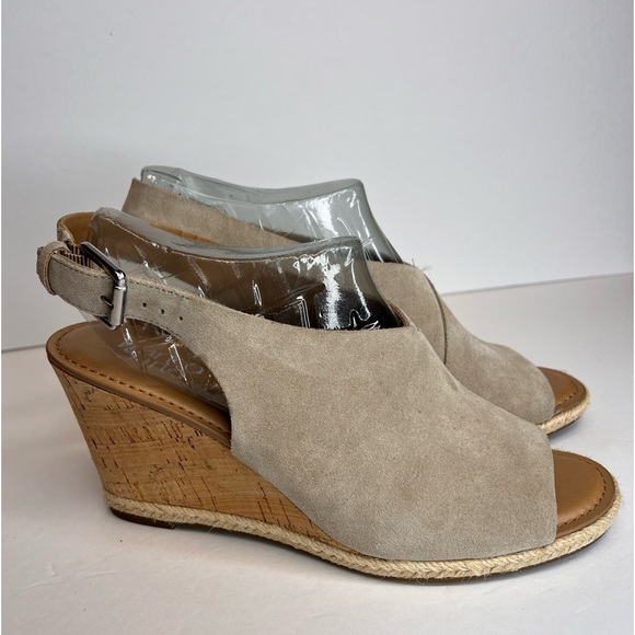 Franco Sarto Womens Julien Open Toe Suede Wedges Sz 10M Suede Taupe Worn 1X! - Picture 2 of 14